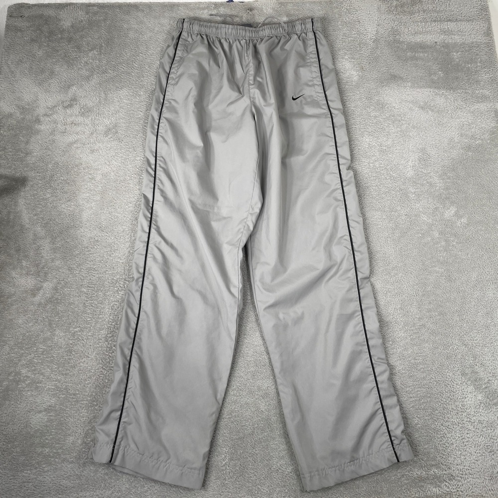 Vintage Nike Track Pants Mens Medium Gray Y2K Baggy Mesh Lined Ankle Zip Swoosh